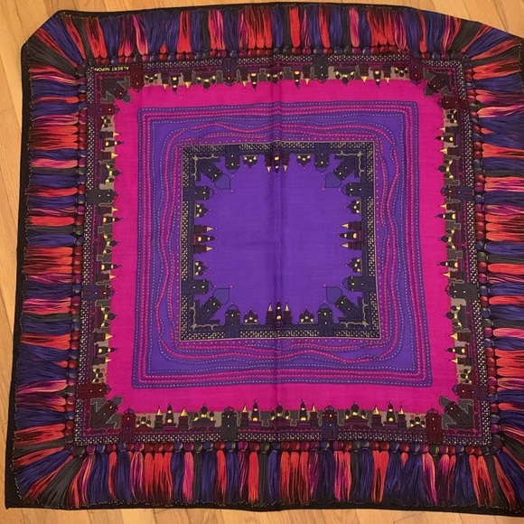 ALBERT NIPON VINTAGE WOOL CHALLIS SCARF STOLE WITH RUSSIAN MOTIFS - Picture 5 of 16